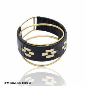Handcrafted Brass Caged Bangle with Woven Black <b>Leather</b> Inlay Boho Ethnic Statement Cuff <b>Bracelet</b> <b>for</b> <b>Women</b> - Product Image 1