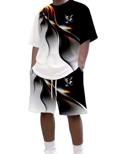 Conjunto Deportivo Informal de 2 Piezas para Hombre, Camiseta de Manga Corta y Pantalones Cortos Transpirables con Estampado Digital 3D, Diseño Sólido - Product Image 2