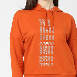 Pulls à capuche pour femmes tendance, chauds pour l'hiver, en coton tricoté, vêtements de rue, logo imprimé sur le devant, vêtements longs - Product Image 5