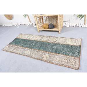 Alfombra turca clásica Vintage de 1,9x4,3 pies, Material de lana a rayas verde Beige, área grande Rectangular de látex para decoración de habitación de pasillo - Product Image 3