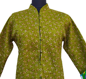 Veste en coton matelassé à imprimé floral avec décoration boutonnée, 2 poches, manches longues, respirante, pour l'automne, l'hiver et le printemps - Product Image 2