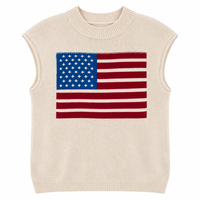 Gilet pull sans manches en coton doux personnalisé pour femme, motif drapeau américain, tricot jacquard, col rond, style preppy vintage, vente en gros