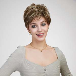 Bella-DWY Ash Brown Short Pixie Synthetic <b>Wig</b> with Transparent Mono Lace Front and Free Part - Product Image 3