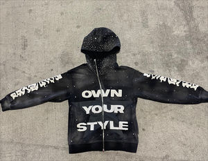 Sudadera con capucha y cremallera recortada desgastada de peso pesado de 600gsm del fabricante personalizado para hombre sudadera con parche bordado lavado ácido - Product Image 4