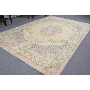 Alfombra turca clásica Vintage de 6,2x9,3 pies, respaldo de látex de lana Beige, Patchwork Rectangular para sala de estar, pasillo, felpa de 10mm - Product Image 5