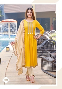 Rayon Coton Sous Lycra Lustre Dupatta avec Travail À La Mode Long Style Fantaisie Kurtis Collection - Product Image 2