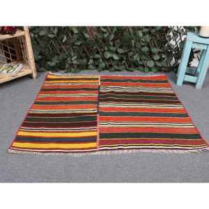 พรมคิลิมตุรกีโบราณ ขนาด 3.3x2.6 ฟุต (100x80 ซม.) พรมขนสัตว์ลายดอกไม้สีแดง - Product Image 4