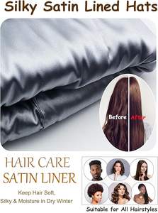 Unisex Satin Silk Lined <b>Slouchy</b> <b>Beanie</b> Warm Knit Cuffed <b>Hat</b> - Product Image 6