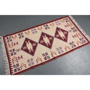 พรมวินเทจขนาดเล็ก 2.6x4.8 ฟุต (80x147 ซม.) ลายต้นไม้และพืชสีเบจสไตล์ตุรกี - Product Image 1