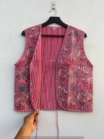 Manteau de veste matelassée vintage pour femmes tissu de coton fait à la main avec passepoil à rayures Kimono ouvert sur le devant Techniques imprimées de taille XL
