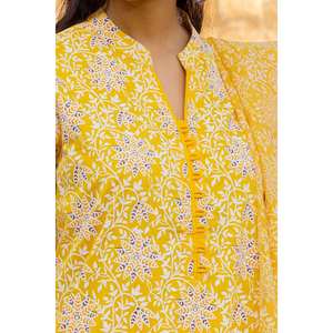 Traje de 3 Piezas para Mujer en Corduroy Amarillo con Estampado y Decoración de Botones - Product Image 1