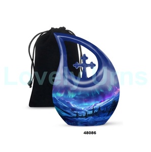 Urna para adultos de cremación con gotas de lágrima Aurora Borealis más vendida para cenizas humanas, urna funeraria cruzada decorativa con bolsa de terciopelo gratis - Product Image 2