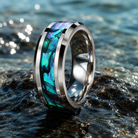 Bague en acier inoxydable personnalisée avec incrustation de coquille d'ormeau irisée, prix d'usine JLM, pour homme et femme, bijoux de mariage