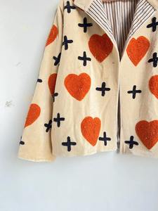 Veste matelassée en velours à imprimé cœur, manteau d'hiver, style bohème, réversible, rayée, matelassée, brodée, nouvelle veste élégante pour femmes - Product Image 4