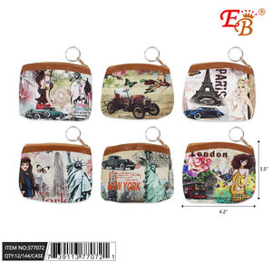 Mini 4.2\"X3.5\"City-Printed Purse with Zippered Keychain 144PCS/Carton for Daily Use Girls' Nylon <b>Coin</b> <b>Wallet</b> - Product Image 1