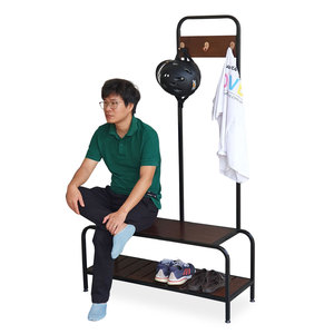 Minimalist Wooden <b>Shoe</b> Changing Chair with Integrated Coat <b>Hooks</b> Iron Frame KG68062 - Product Image 1