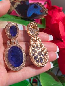 Pendentif de mariée classique en or 14 carats avec pierre précieuse bleue double, certifié IGI, bijoux de luxe empilables, exclusif pour mariage et fiançailles - Product Image 6