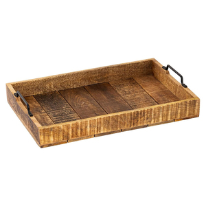 Bandeja de servicio Rectangular de madera de mango natural con asas de metal Patrón de restaurante en casa Mesa de comedor Bandejas para servir Servicio de alimentos - Product Image 1