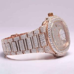 Montre chronographe de luxe pour homme, hip-hop, moissanite, entièrement sertie de diamants, bracelet en or rose, clarté VVS, verre - Product Image 4