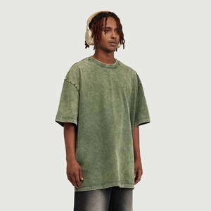 Camiseta vintage de talla grande con hombros caídos para hombre, 100% de algodón, lavado ácido, camiseta de peso pesado a la moda para hombre, ropa a granel - Product Image 4