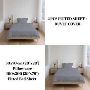 Parure de lit de luxe en polycoton gris pour lit simple – Housse de couette, drap-housse et taie d'oreiller – Motif uni pour usage domestique - Product Image 5