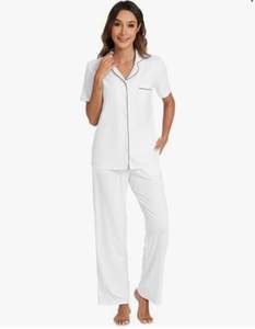 Conjunto de pijama de modal de manga larga para mujer, ropa de dormir con botones y cuello en V, ropa de dormir para dama de honor en tela tejida de La XS-XXL - Product Image 6