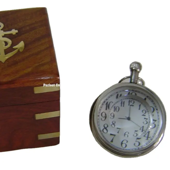 पीतल प्राचीन जेब घड़ी के साथ लकड़ी के बक्से/समुद्री जेब घड़ी के साथ समुद्री उपहार लकड़ी के बॉक्स/विक्टोरिया लंदन जेब घड़ी