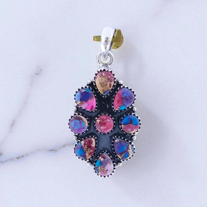 จี้เงินสเตอริง925พร้อมลูกแพร์หอยนางรมเทอร์ควอยซ์และลูกแพร์สีชมพูทรงกลมตัดจี้เก๋ไก๋ - Product Image 2