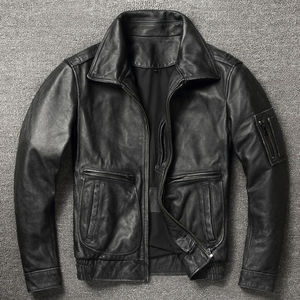 Veste en cuir véritable de style motard classique pour homme, taille plus, coupe-vent, respirante, écologique, fermeture éclair pour le printemps, l'automne et l'hiver - Product Image 4