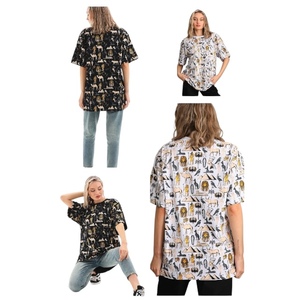 T-shirt en coton épais à imprimé graphique vintage streetwear d'été, grande taille, avec logo et diamants pour femme - Product Image 3