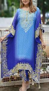 Elegante bordado puro Chinon seda Kaftan Dhoti conjunto de diamantes de imitación lentejuelas diamantes de imitación impresión Digital Latkan encaje vestidos casuales - Product Image 6