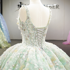 Vestido de Quinceañera Dy6967 de Lujo en Verde Menta, Chifón, Cintura Natural, Flores 3D, Vestido de Princesa con Brillo para Baile de Graduación, Boda o Fiesta - Product Image 5