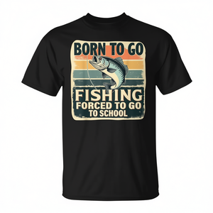 T-shirt unisexe à manches courtes et col rond pour enfants et jeunes, Born To Go Fishing Forced To Go To School - Product Image 3