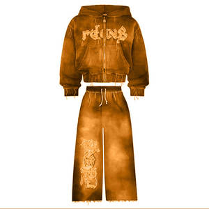 Fabricant Boxy Fit Distressed Surdimensionné Sweat-shirt 2 pièces à capuche et pantalon empilé Ensemble de haute qualité Impression Broderie Logo - Product Image 3