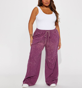 Manufacturer <b>Custom</b> Logo Breathable Fleece Loose Fit Acid Wash Pants Wide-Leg Distressed Sweatpants for Women - Product Image 1