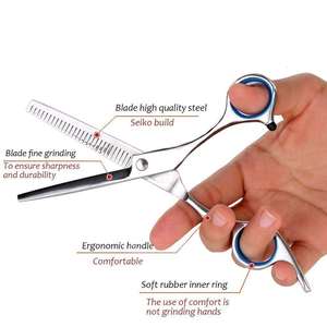 Ciseaux amincissants de cheveux de qualité supérieure pour Salon de beauté miroir ciseaux amincissants avec anneau en caoutchouc bleu - Product Image 5