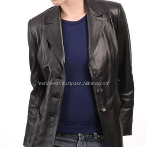 Ladies Premium Soft Sheepskin Leather <b>Blazer</b> <b>Button</b>-Front Winter Outerwear Elegant leather <b>blazer</b> - Product Image 2