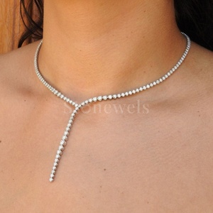 Graceful Glamour 925 Sterling <b>Silver</b> Graduated Floating Diamond <b>Tennis</b> <b>Necklace</b> Elegant Indian Design - Product Image 5