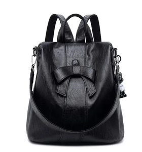 Genuine Leather Women <b>Backpack</b> With Bow Design Detachable Shoulder <b>Straps</b> Softback Multi Function Daily Use - Product Image 1