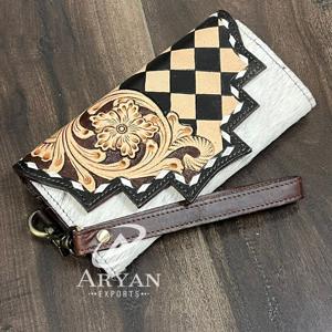 Portefeuille pour femme en cuir de vachette véritable, de luxe, de designer, 2026, cuir à carreaux, mode, pochette à poignet détachable - Product Image 1