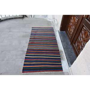 Tapis moderne en laine patchwork bleu rouge de 2,9x6 pieds, tissage plat turc, tapis de salon avec support en latex pour voitures et décorations d'intérieur - Product Image 1