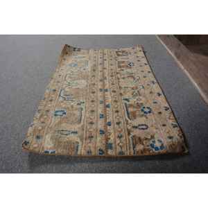 Tapis turc Vintage classique Beige bleu 1.7 X 2.6ft Patchwork Design laine matériel Latex support pour salon chambre d'adolescent - Product Image 2