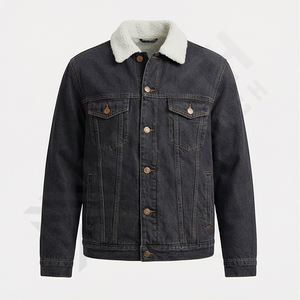 Veste en jean courte personnalisée de haute qualité, style décontracté d'hiver, col montant, logo frontal, style de veste tendance - Product Image 1