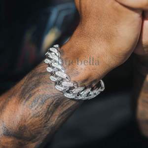 19mm 14K White Gold 925 Sterling Silver VVS Moissanite Diamond Iced Prong Cuban <b>Link</b> <b>Bracelet</b> for Men <b>Fine</b> Hip Hop Jewelry - Product Image 2