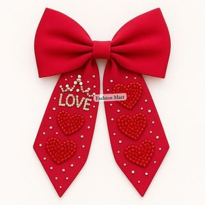 Lazo para el Cabello de Regalo de San Valentín, Lazos Hechos a Mano con Cuentas de Perlas y Corazón para Mujeres y Niñas - Product Image 1