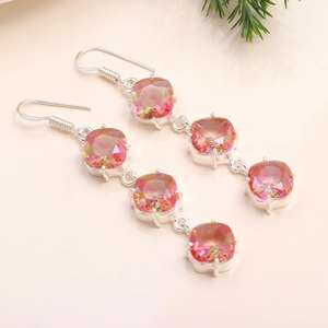 Bio Tourmaline 925เงินสเตอร์ลิงต่างหูลดลงเครื่องประดับคริสเตียนสำหรับงานแต่งงานของผู้หญิง - Product Image 3