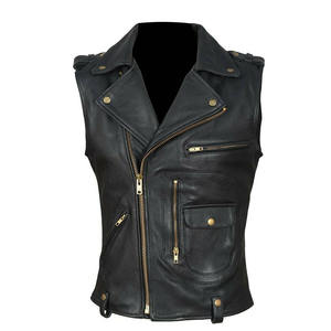 Meilleure édition vêtements de moto porte une veste en cuir sans manches fermeture à glissière sans manches gilets en cuir homme - Product Image 3