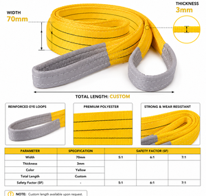 Eslinga de Elevación Plana de 3 Toneladas, Certificada CE, de Alta Resistencia, de Poliéster Amarillo Suave, con Ojales - Product Image 2