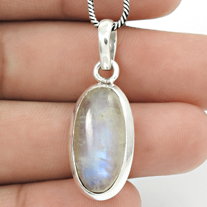 925 argent Sterling naturel arc-en-ciel pierre de lune délicate pierre de naissance pendentif forme ovale pierre bijoux faits à la main fournisseur en gros - Product Image 4
