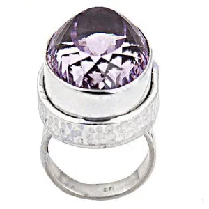 Bague ajustable en argent sterling plaqué or rose et or avec améthyste, tendance, pour femme - Product Image 3